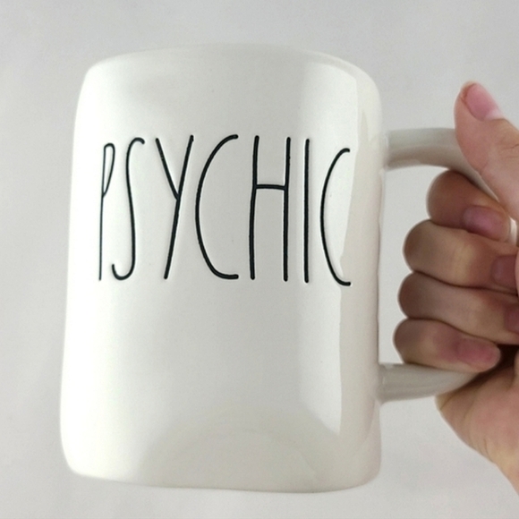 ⭐️2/ $50⭐️ Rae Dunn White Ceramic Mug Large Letters Black PSYCHIC - Picture 5 of 11